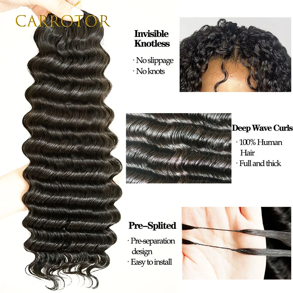 Natural Soft Deep Wave Pre Separated Knotless Crochet Real Human Hair Extensions Shiny Hair Bundles For Black Women Daily
