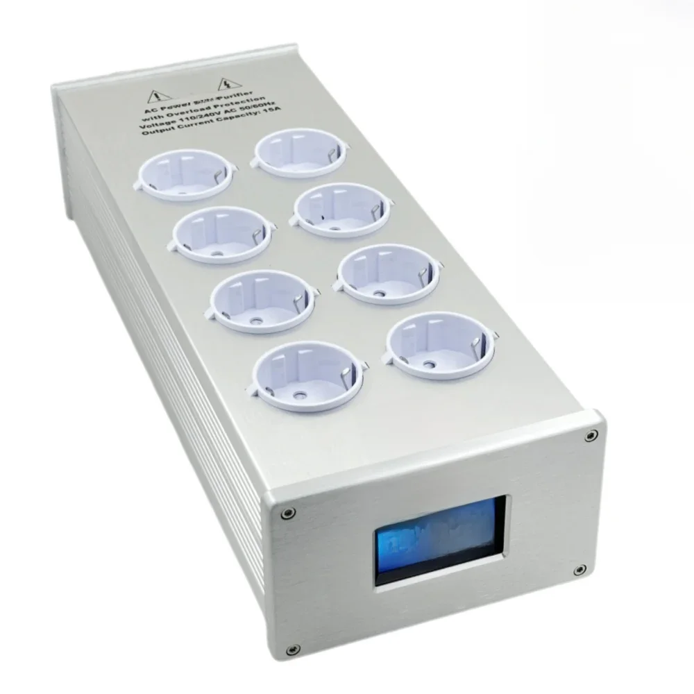 MATIHUR E-TP80 Filtr Audio Noise AC, Kondycjoner Zasilania, Oczyszczacz Zasilania, Ochrona Przed Przepięciami z Gniazdami EU, Listwa Zasilająca, Srebrny — zdjęcie produktu 7
