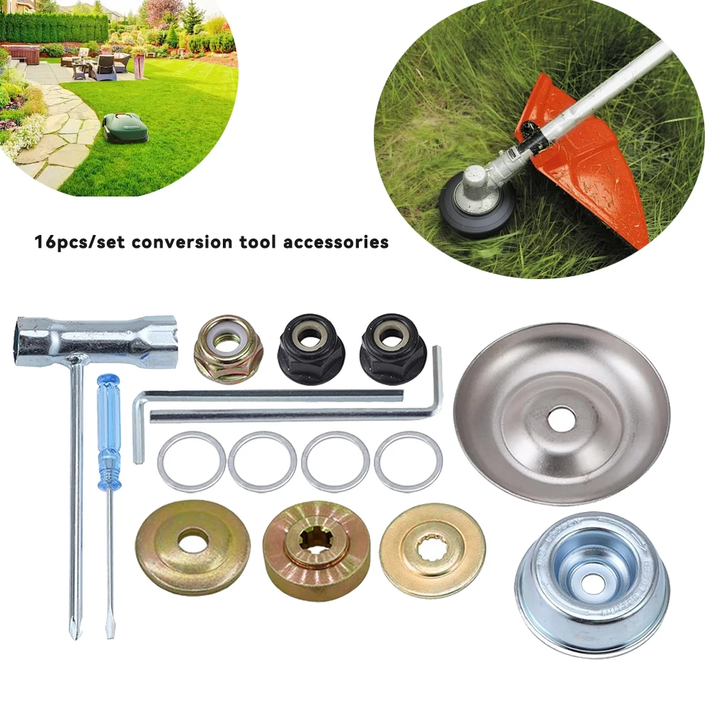 

16pcs Universal Lawn Mower Lawn Mower Head Adapter Nut Fixing Kit Lawn Mower Blade Garden Tool Accessories Lubricating Oil