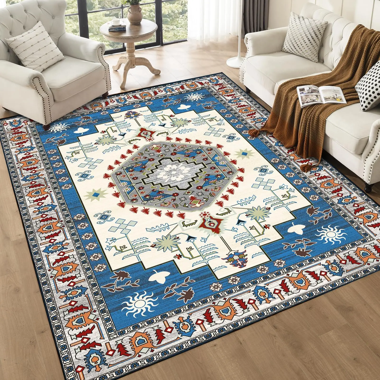 

Orhopui Washable Rug,Boho Vintage Medallion Area Rugs with Non-Slip Backing Entryway Rug Carpet for Entrance Bedroom Kitchen