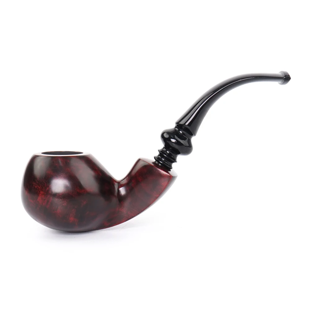 

High-end Hand Carved Bent Type Briar Wood Pipe Glossy Wooden Blowfish Tobacco Smoking Pipe With 3mm Filter