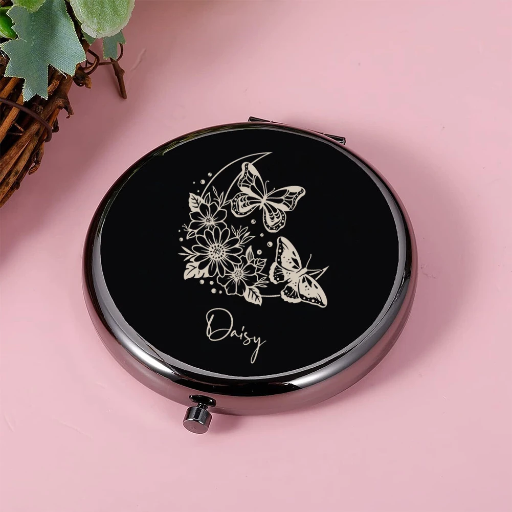 Custom Name Art Butterfly & Moon Folding Pocket Mirror, Gift for Sister, Friends, Family, Birthdays, Anniversaries & Christmas