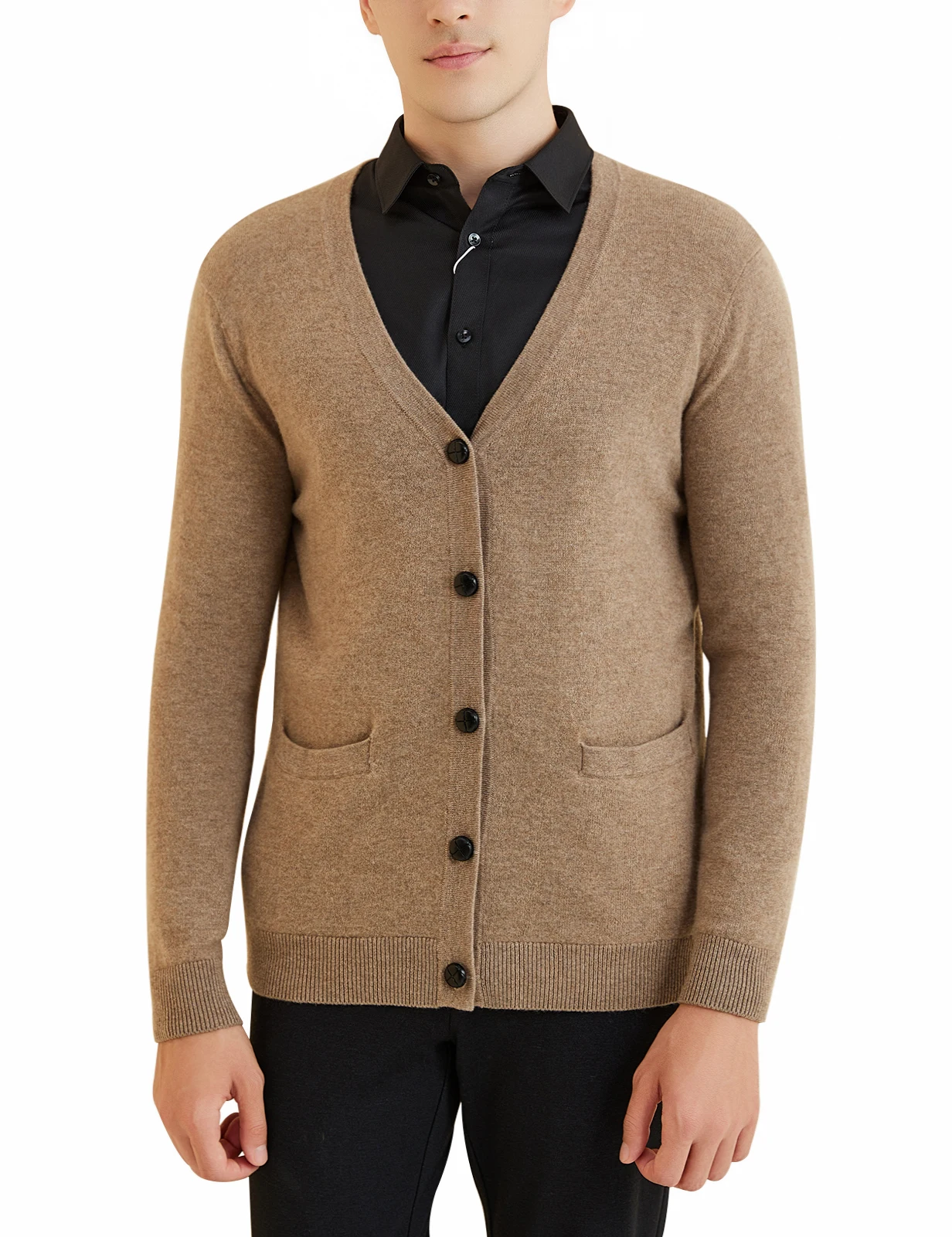 LONGMING-cárdigans con cuello en V para hombre, suéter 100% de lana merina, chaqueta cálida de punto suave de manga larga, otoño e invierno, 2023