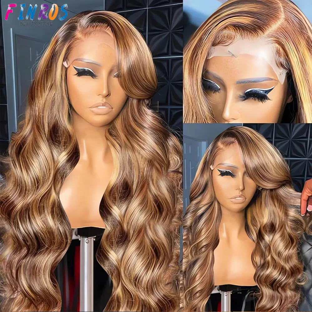 

13x6 HD Transparent highlight wig human hair P4/27 Body Wave lace frontal wigs choice Remy brazilian wigs on sale for women