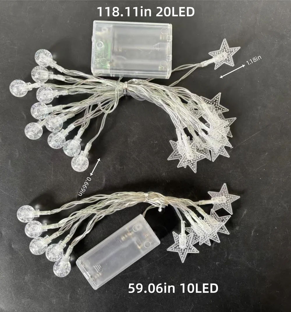 1PC 1.5M10LED/3M20LED crystal bubble ball and star shaped battery box string lights, suitable for wedding, party decorations