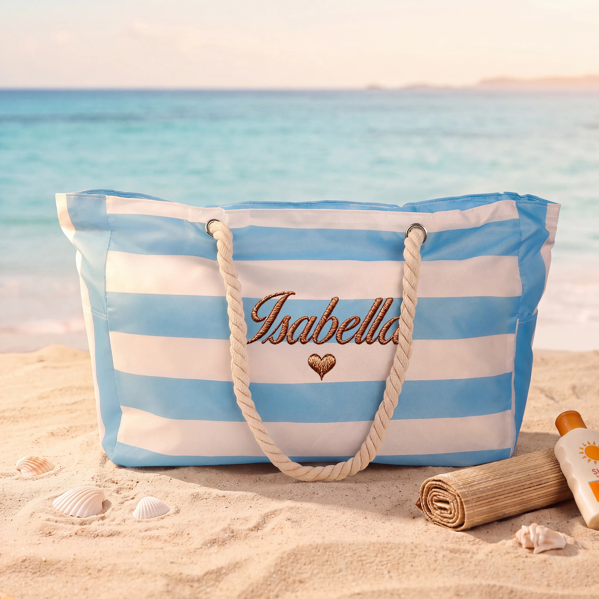 Personalized Embroidery Stripe - Tote Bag Beach 评论和价格
