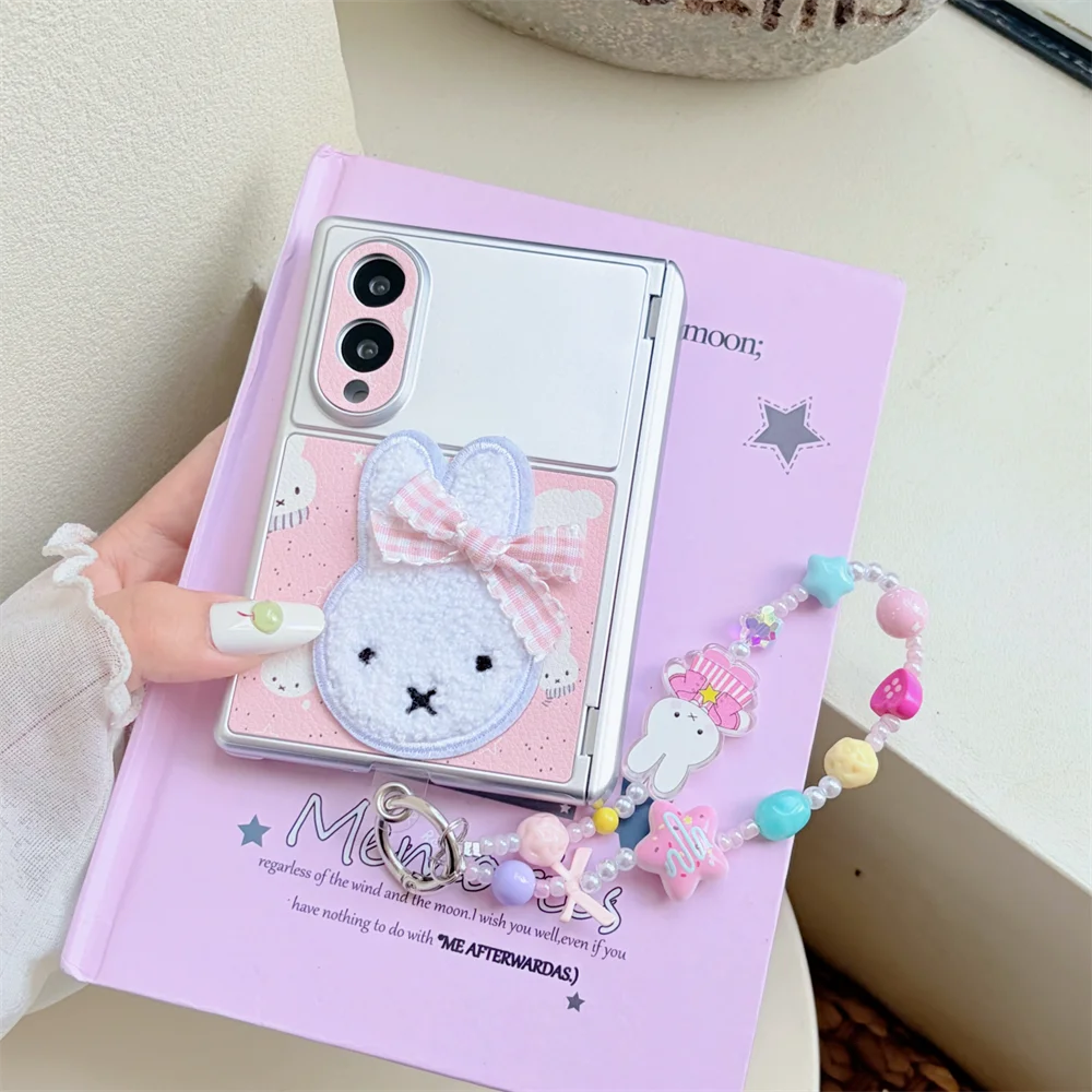 Korean Embroidery Cute Miffy Rabbit Phone Case For Samsung Galaxy Z Fold 8 Ultra Fold 8 Cover With Chain Fashion Protective Case