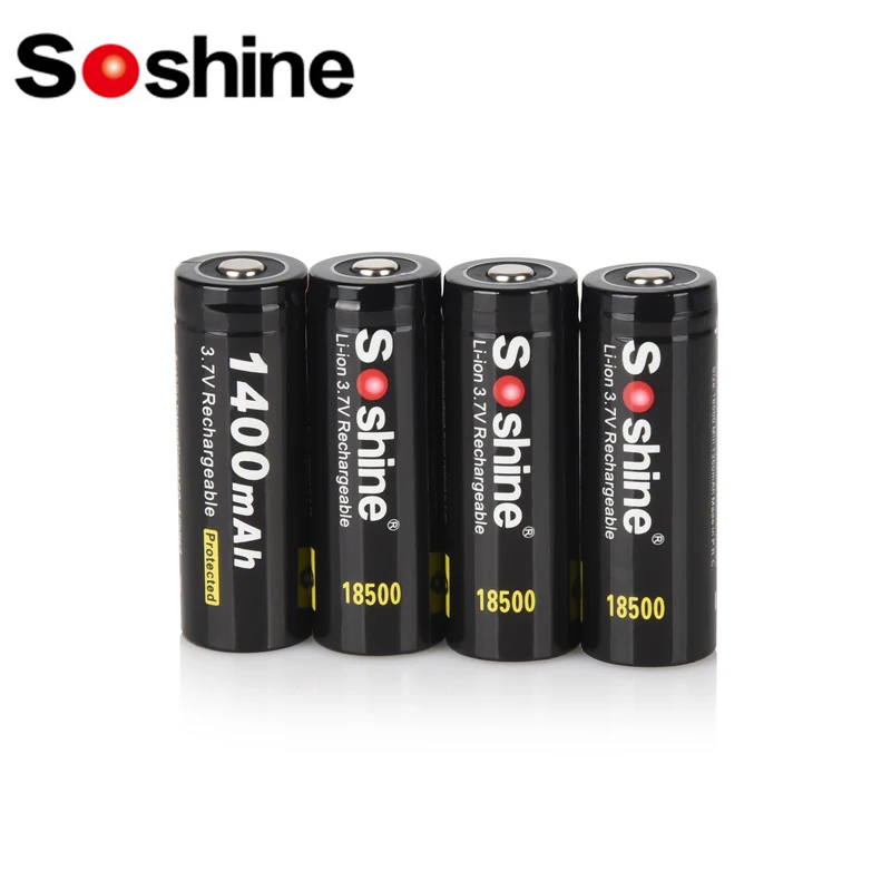 Soshine Li-ion 18500 Battery with Protected 100% Capacity 3.7V 1400mAh Lithium Rechargeable Battery for Flashlight Counter Lamp