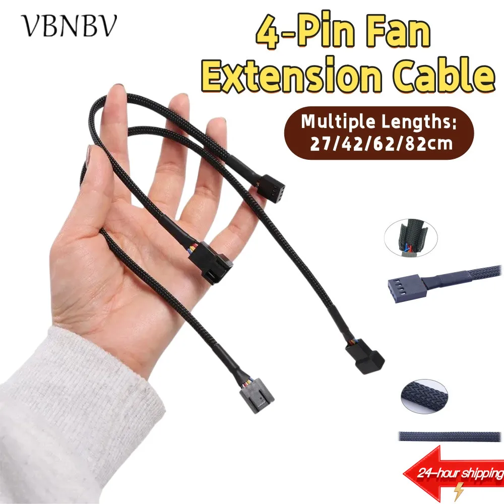 VBNBV 1pc PWM Extension Cable Mainboard CPU 4 PIN Fan 4P Adapter Cable Computer Case 3 PIN Power Cables Connectors 27/42/62/82cm