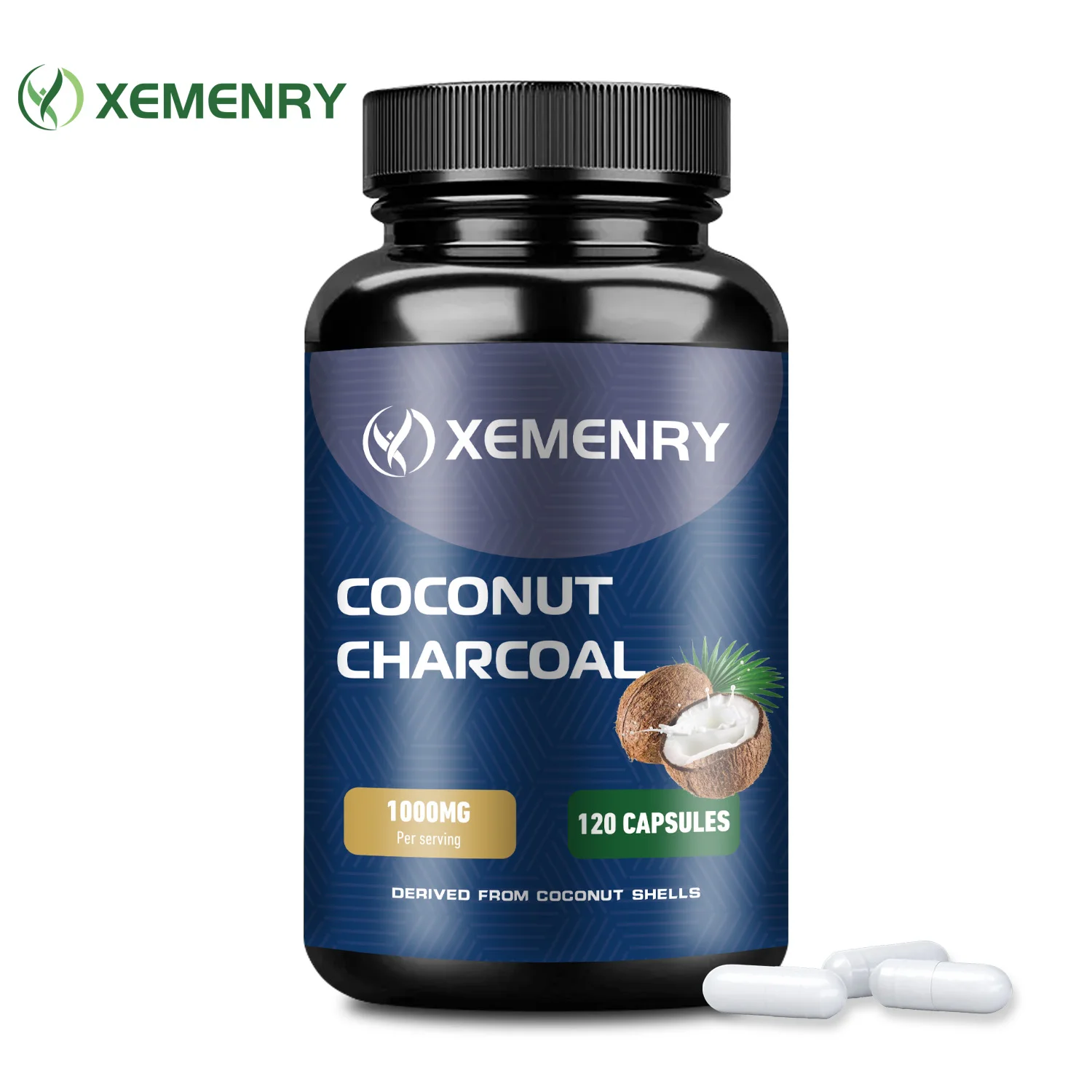 Coconut Charcoal Supplement - Detoxifies and Soothes An Upset Stomach, Relieves Bloating and Gas - 120 Capsules