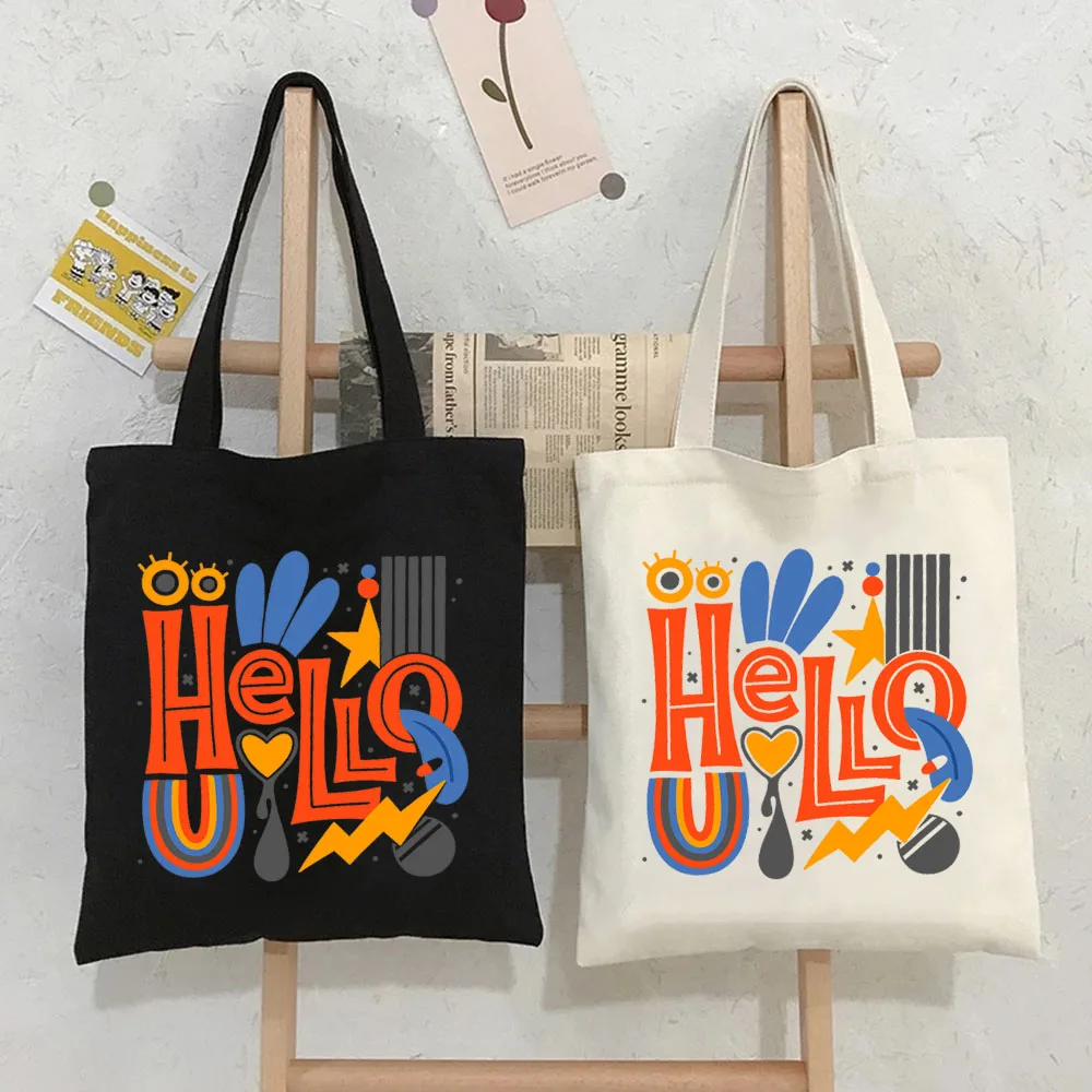 Letter Art Logo Color Combinations Design Tote Bags Handbags Canvas Shoulder Women Shopper Bag Reusable Eco Large Capacity