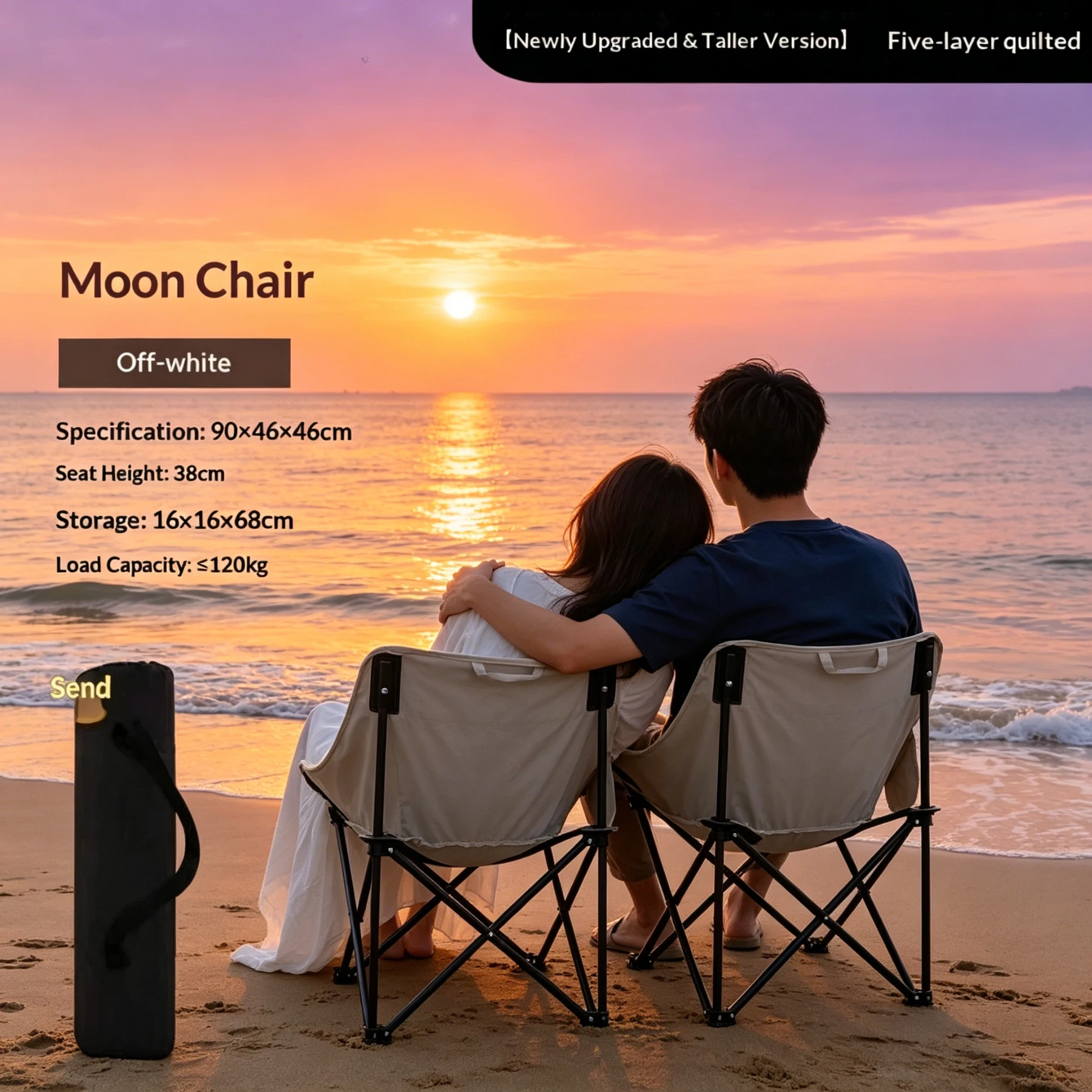 

High Back Moon Chair, Oversized Outdoor Camping Chair, Portable Folding Recliner for Fishing & Patio