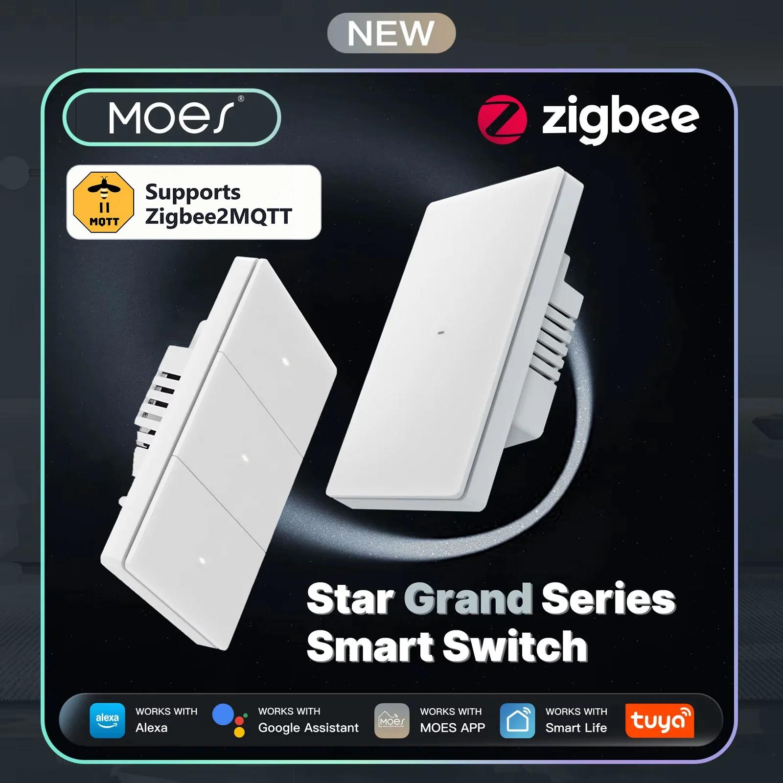 MOES Tuya Star Grand Series Zigbee2MQTT Smart Wall Light Switch US Push Button APP Remote Voice Control Alexa Google Home