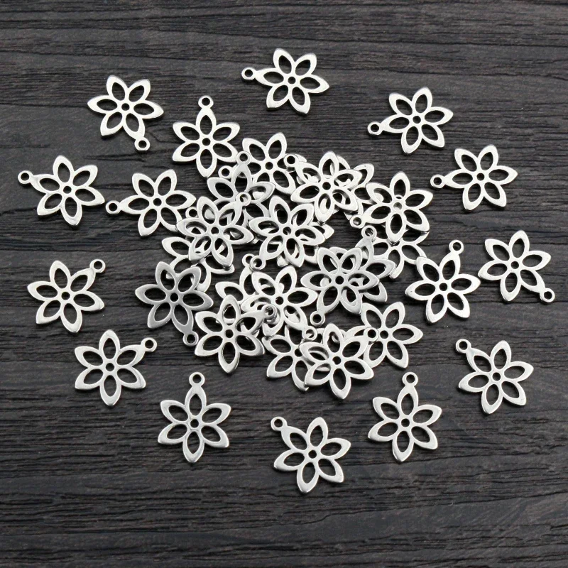 30 pièces 12x9mm pas de décoloration breloques 316 en acier inoxydable fleur breloques pendentif bijoux faisant des accessoires bricolage pour collier bracelet