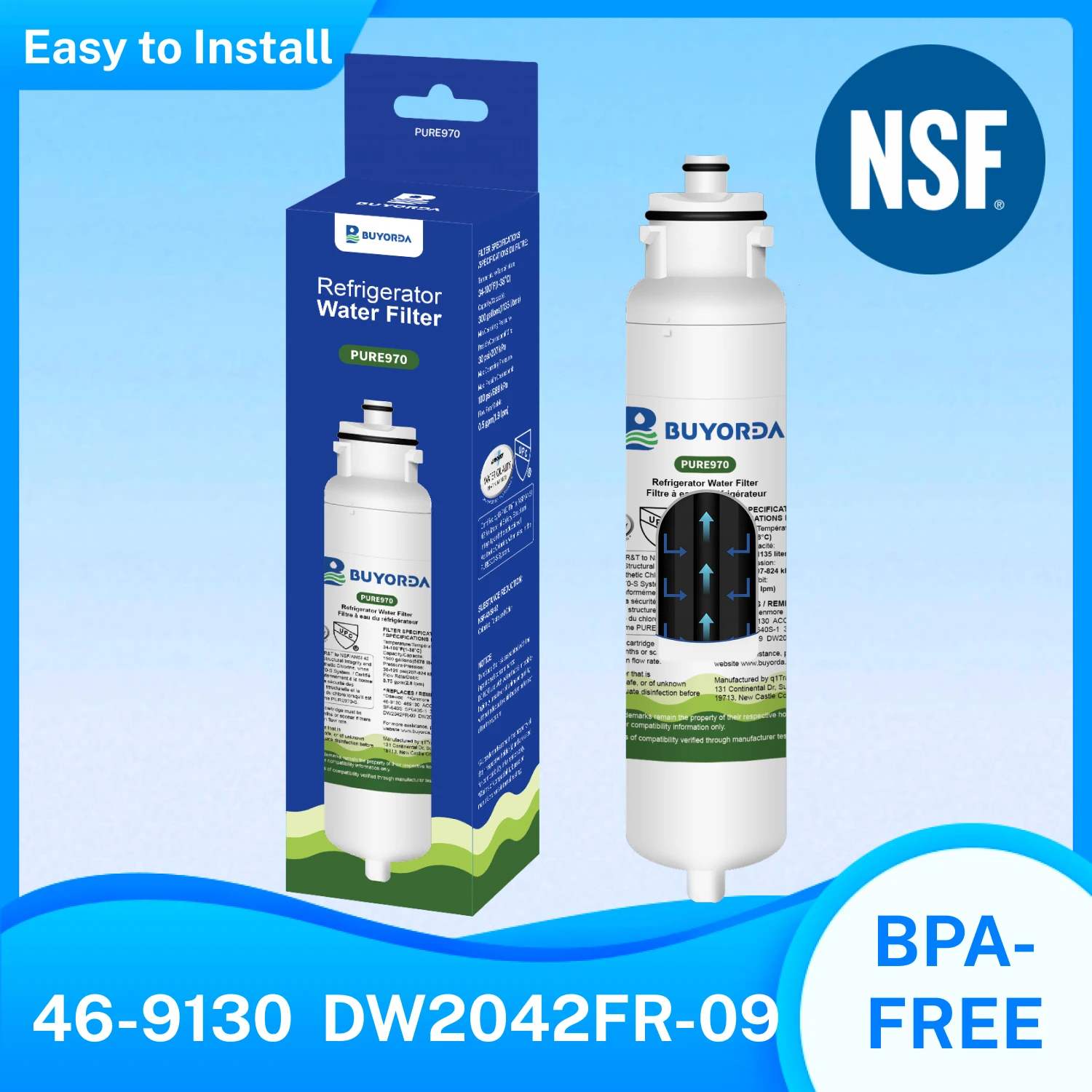 

Фильтр для воды в холодильник DW2042FR-09 для Daewoo DW2042FR, Kenmore 46-9130, 469130, Smeg 3019986700. Очищает, устраняет запахи, контролирует качество воды.