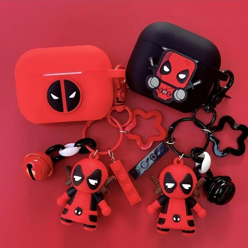 Étui Airpods 4/Pro 2/3/1 2, dessin animé Marvel Deadpool, coque de protection en Silicone pour écouteurs sans fil avec porte-clés