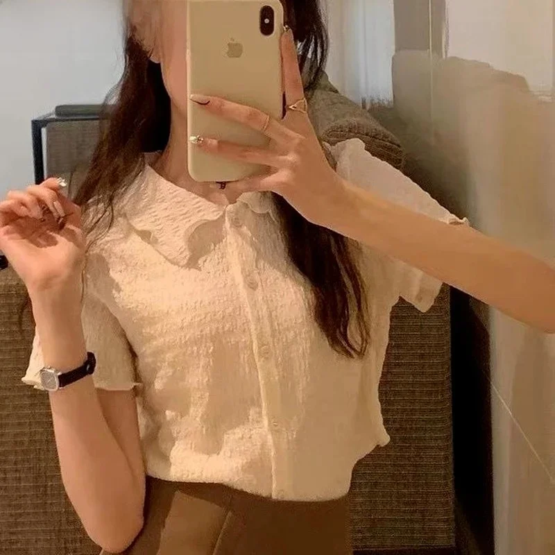 Plisowane koszule damskie w stylu Preppy, piękne, Retro, podstawowe, uniwersalne, eleganckie lato, szykowne, streetwear, wakacje — zdjęcie 2