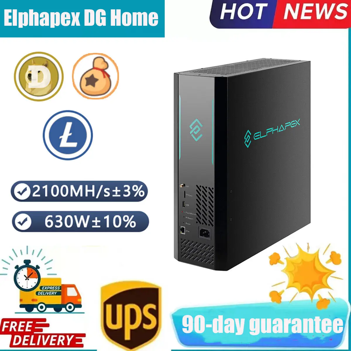 GA ซื้อ 5 แถม 3 ElphaPex DG Home 1 2100MH/s 630W ปฏิทิน ICO, ETH /Doge coin Miner - Home Miner