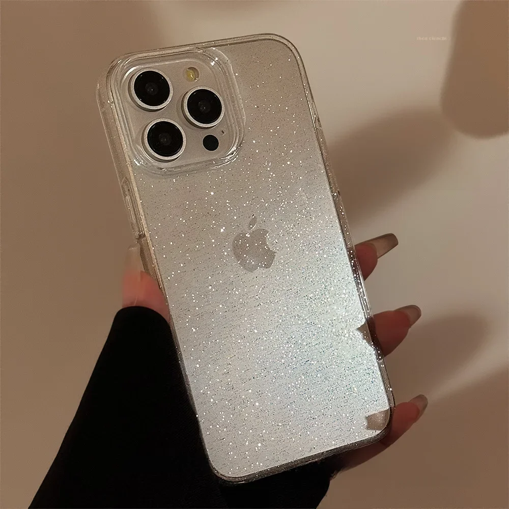 Coques de téléphone à paillettes claires pour iPhone 15 Pro Max Plus 14 13 12 11, housses de protection transparentes minimalistes en gelée