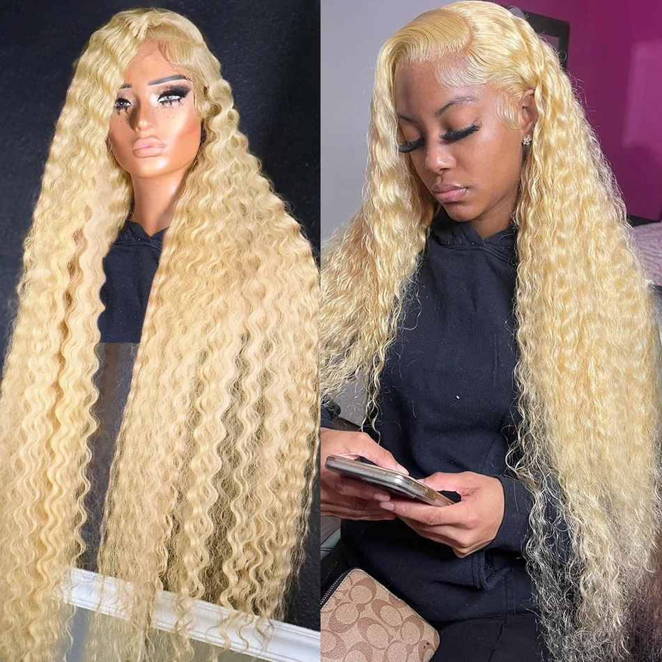 13x6 Deep Wave 613 Honey Blonde Curly Transparent Lace Frontal Wigs For Woman 13x4 Water Wave Colored Lace Front Human Hair Wig