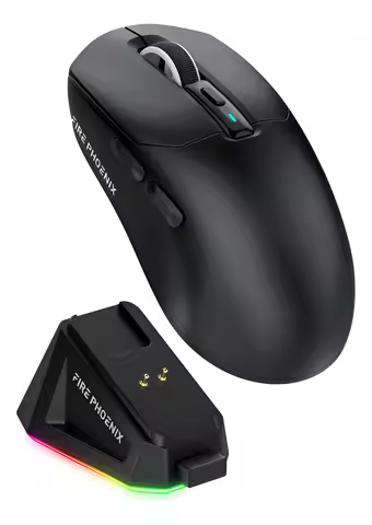 Mouse Gamer Sem Fio Bluetooth 2.4g Tri Mode 24000dpi Paw3311 Com Dock Carregamento Fire Phoenix Bk-r3x