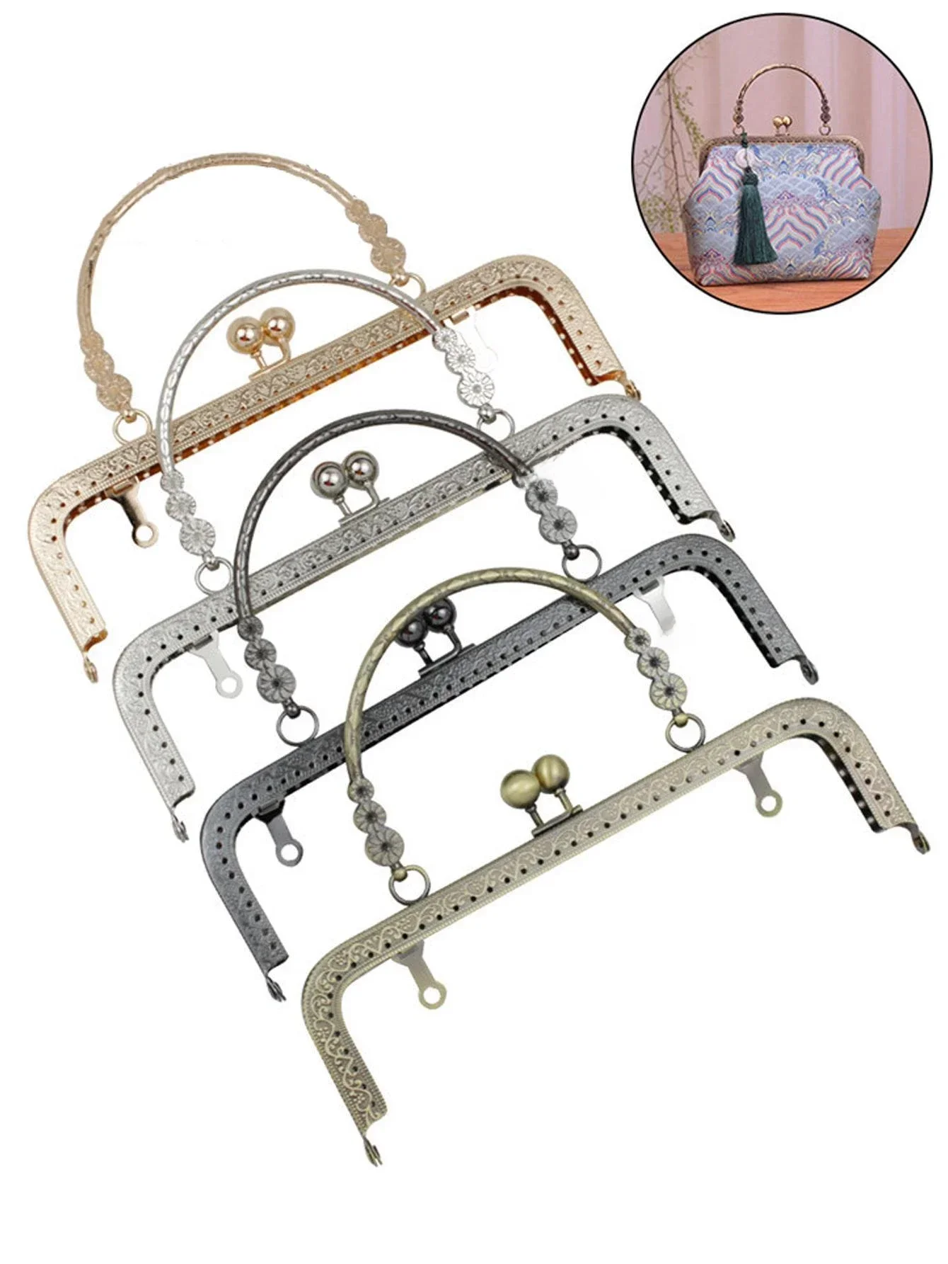 Vintage Purse Clasp Metal Frame 20CM Bag Kiss Clasp Lock Handbag Buckle Wallet Hardware DIY Bag Clasps Accessory 1PCS Wholesale — zdjęcie 2