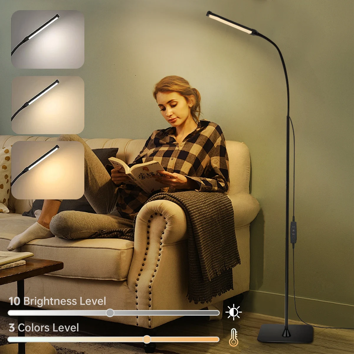 

Floor Lamp 3 Color Mode Light Warm White 360°Adjustable Lights Flexible Gooseneck Dimmable for BedRoom Reading Living Room