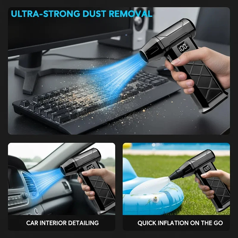 

300000 об/мин, мощная электрическая воздушная тряпка, беспроводная 5-скоростная воздуходувка для клавиатуры, ПК, чистка автомобиля, вакуумный надувной насос