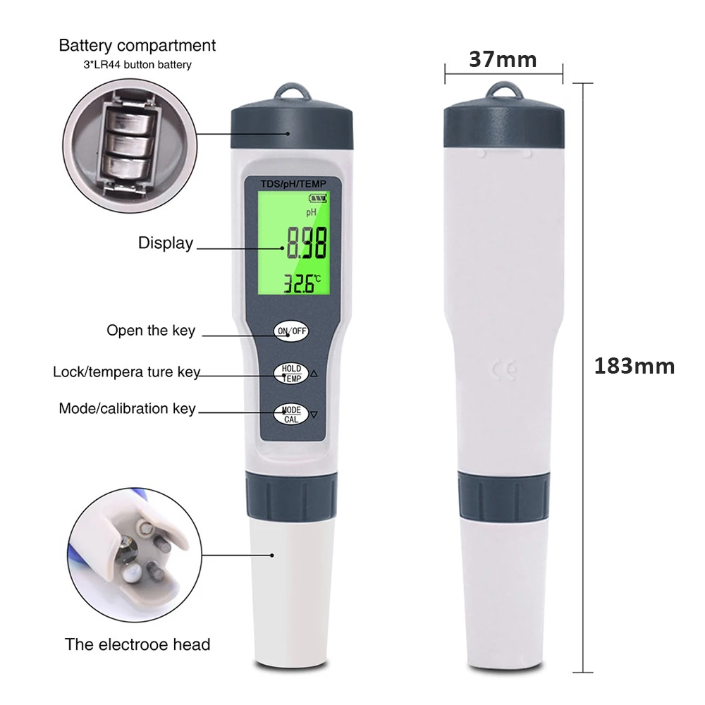 NOYAFA EZ-9901 Digital PH Meter with Battery, 3 in 1 PH TDS Temp Pen Type Water Quality Tester for Water Wine Spas and Aquariums