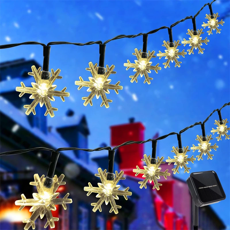 

Solar Fairy String Lights 36 ft 60 LED 8 Modes Solar Snowflake Waterproof Christmas Lamp for Outdoor Holiday Party Yard Decor