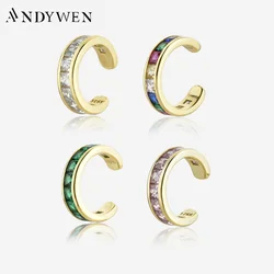 ANDYWEN 925 Sterling Silver Rainbow EarCuff No Piercing Cuffs Piercing Pendiente Rock Punk Colorful Wedding Fine Jewelry