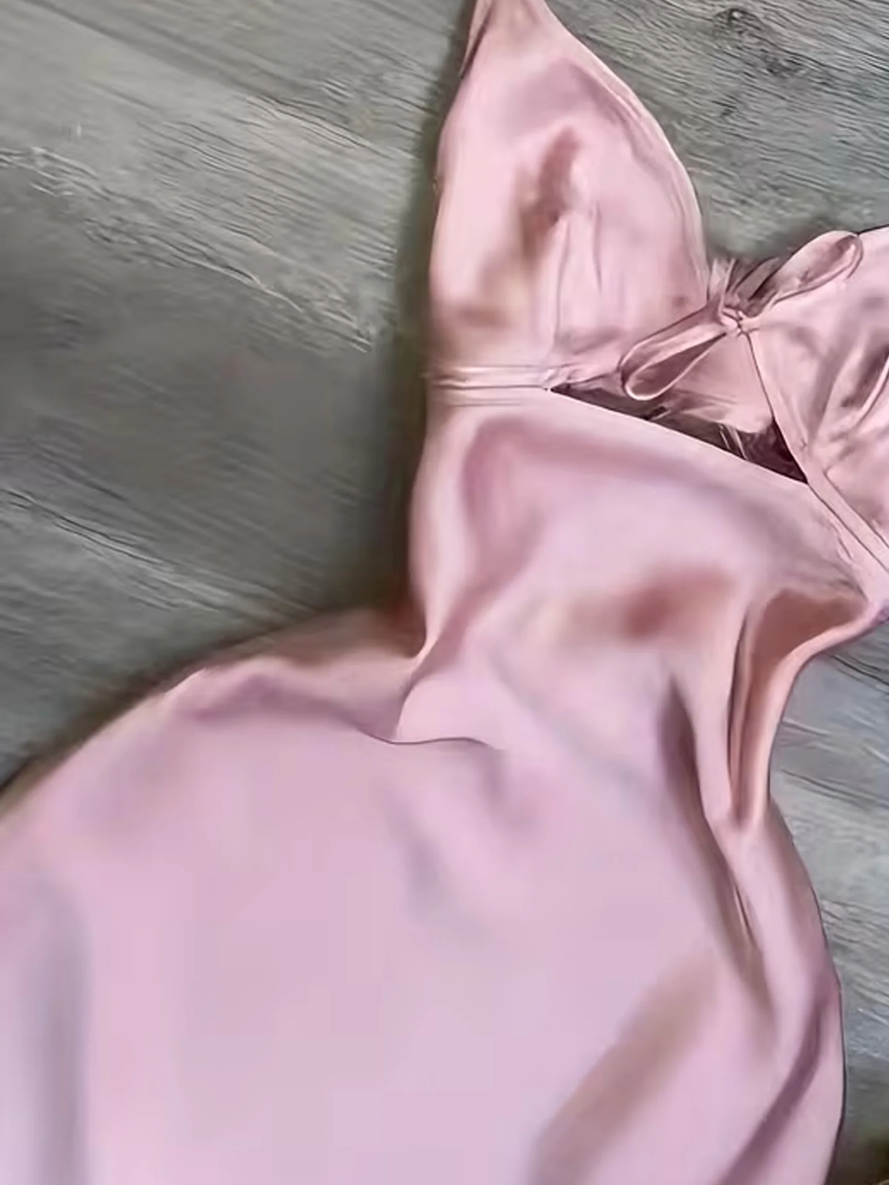Women's Solid Satin Spaghetti Strap Dress, Super Sweet Tie Bandage Design, Elegant Eye-catching Sexy Casual Midi Dress view 5