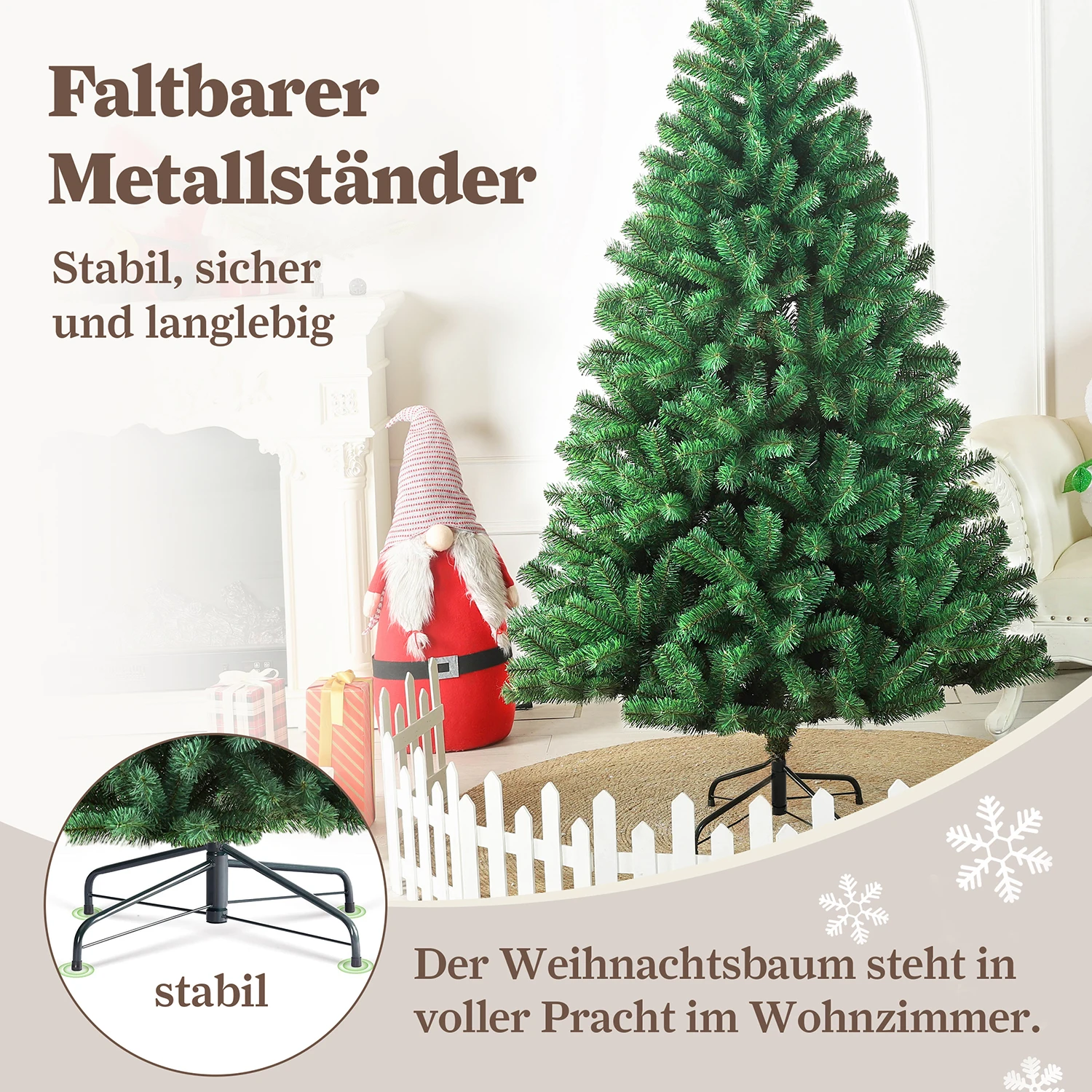 180/210 cm künstlicher Weihnachtsbaum aus PVC mit Metallständer, faltbare Bäume mit 900/1050 Spitzen, faltbar, Party-Dekoration für drinnen und draußen – Detail 1