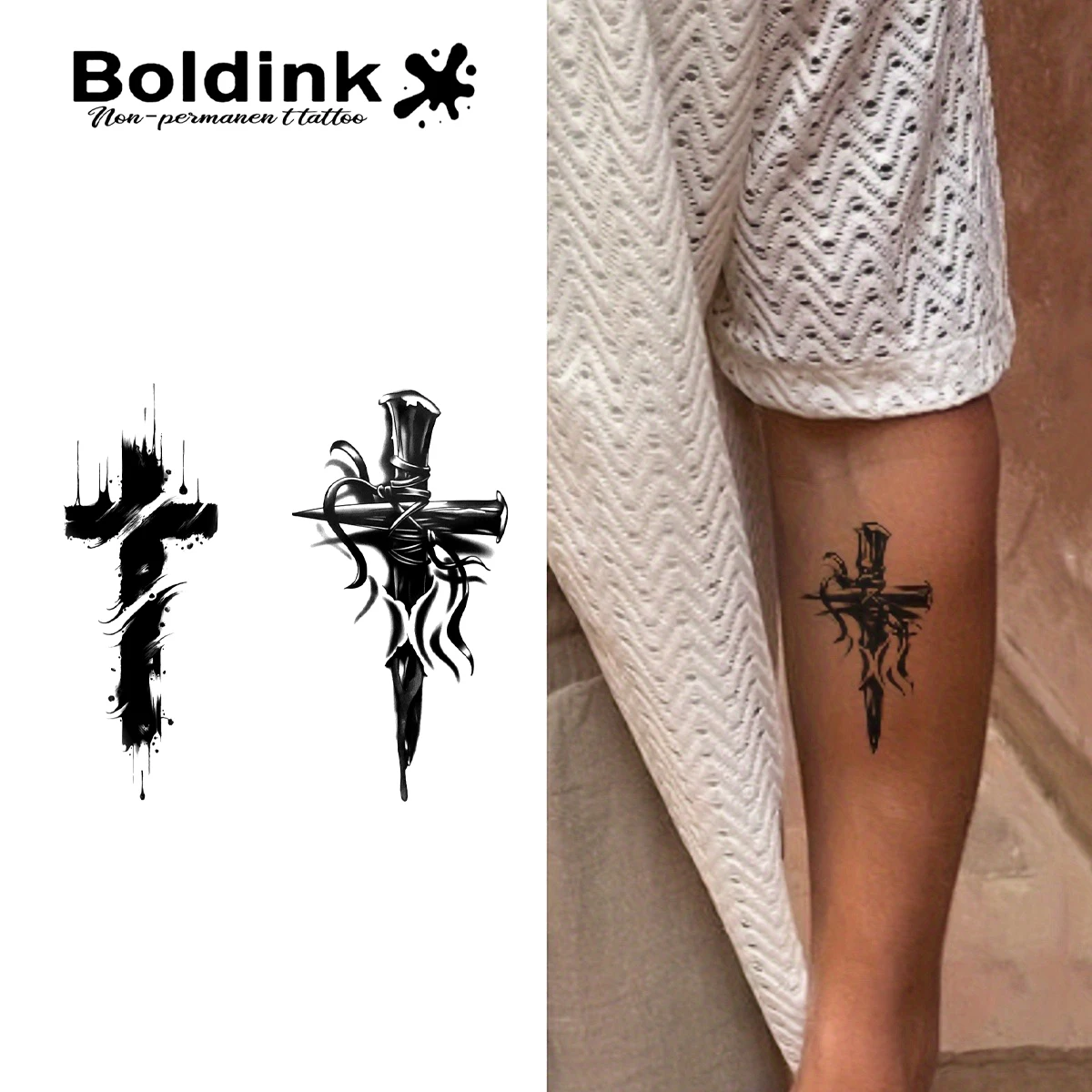 Halloween Cross Temporary Tattoo,Lasts To 15 Days New Technology Magic Waterproof Semi Permanent Sticker.