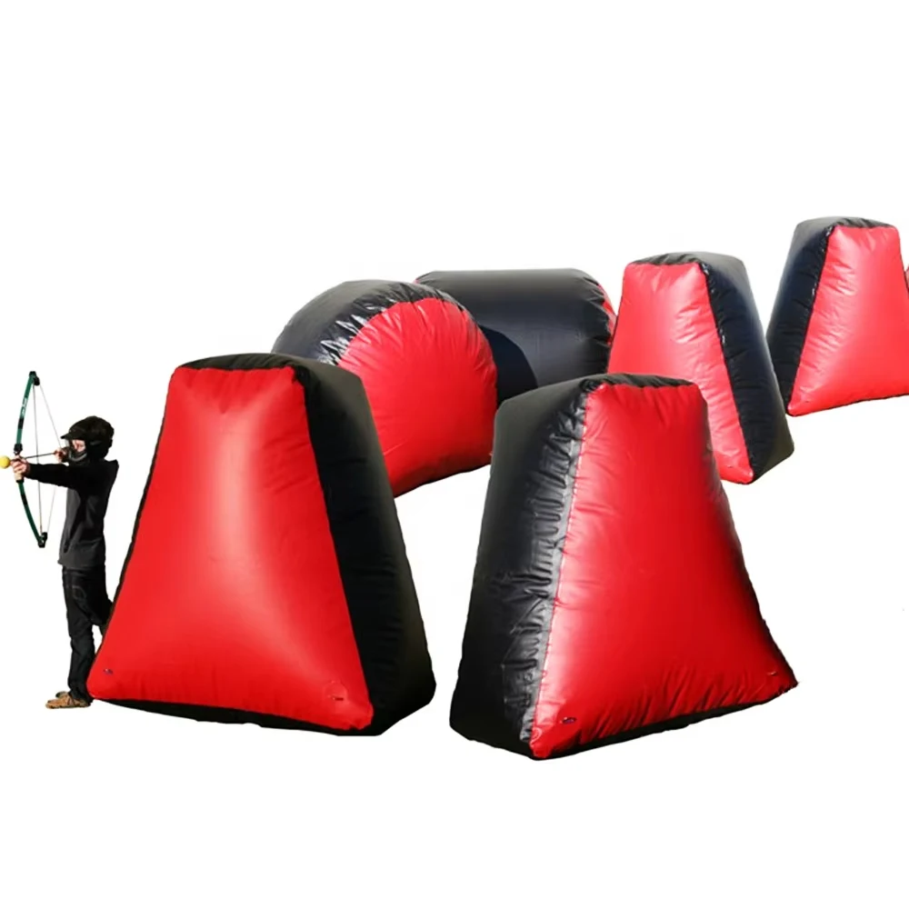 Custom 9pcs Red Color Inflatable Paintball Obstacles Air Bunker Set Blow Up Archery Bunkers Tag Inflatable Barriers For Outdoor