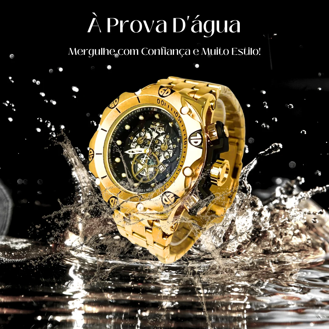 Relógio Invicta Venom Hybrid Skeleton Masculino Dourado Banhado a Ouro 18k A Prova D'água +2 Brindes