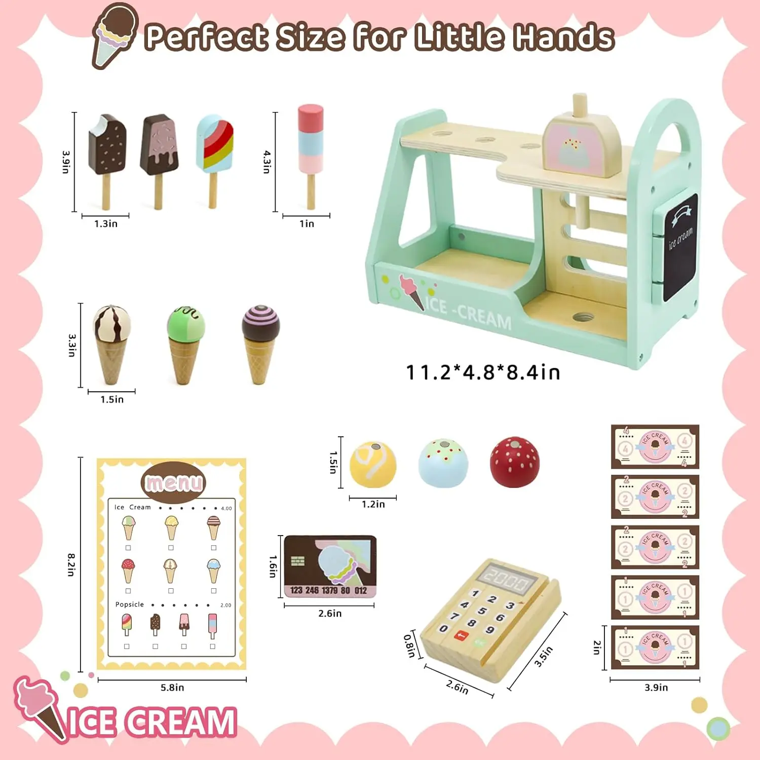 Ensemble de jeu de compteur de crème glacée en bois pour tout-petits, jouet de cuisine Montessori, accessoires de jeu de simulation, jeux pour enfants
