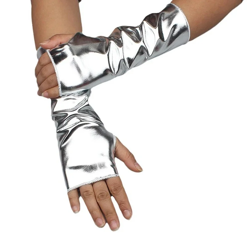 Modne, błyszczące rękawiczki ze skóry PU bez palców Halloween Dress Up Punk Style Bouncer Hip Hop Rękawiczki z imitacji skóry — zdjęcie 2