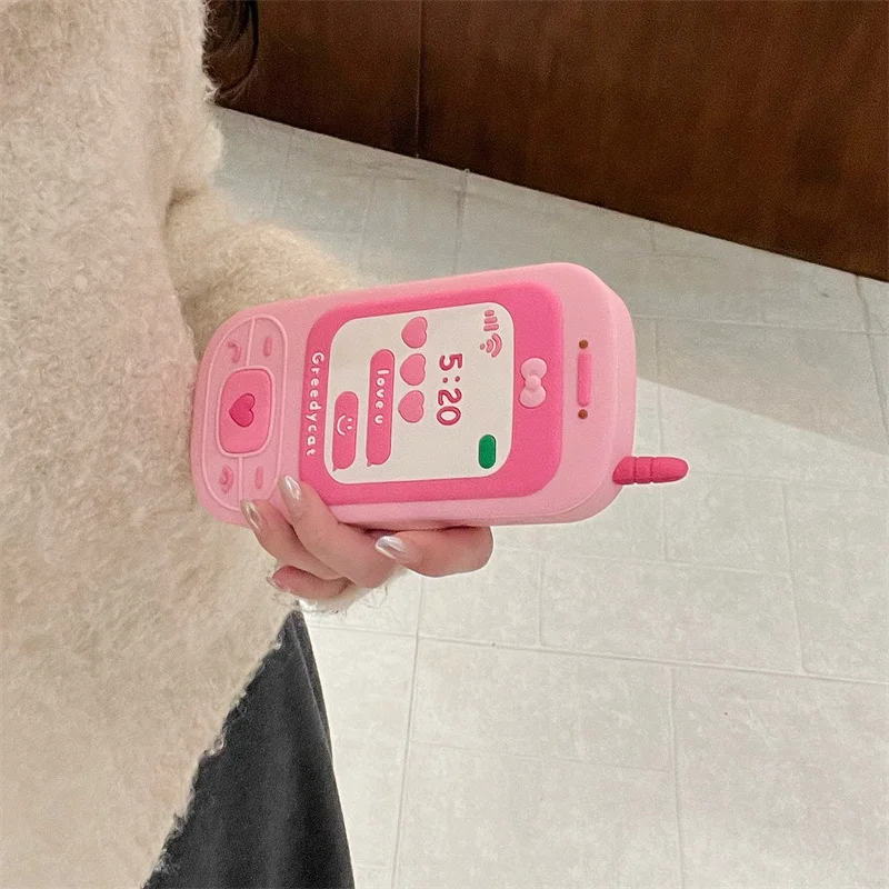 Cute 3D hot pink bow mobile phone model Push-pull mirror silicone case iPhone 16 15 Pro 14 13 Pro Max shockproof soft cover gift