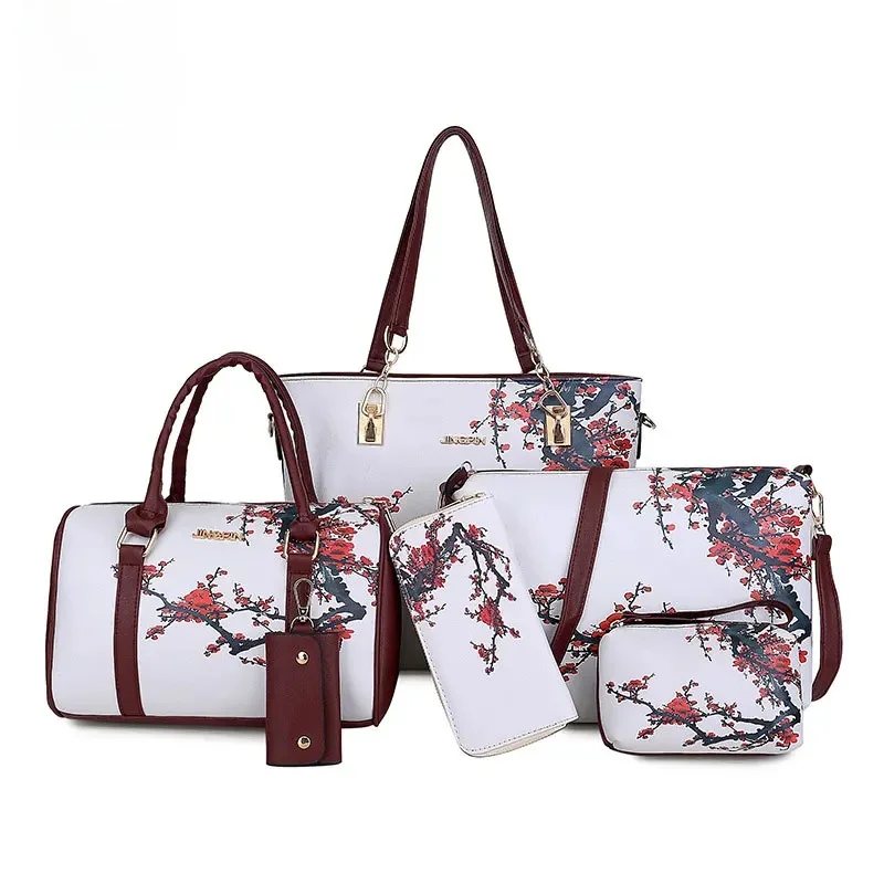 6-częściowy zestaw torebka dla mamy torby z grubej bawełny w stylu vintage z nadrukiem wysokiej jakości torba damska Trend jedno ramię Crossbody torebki damskie torebka — zdjęcie 2
