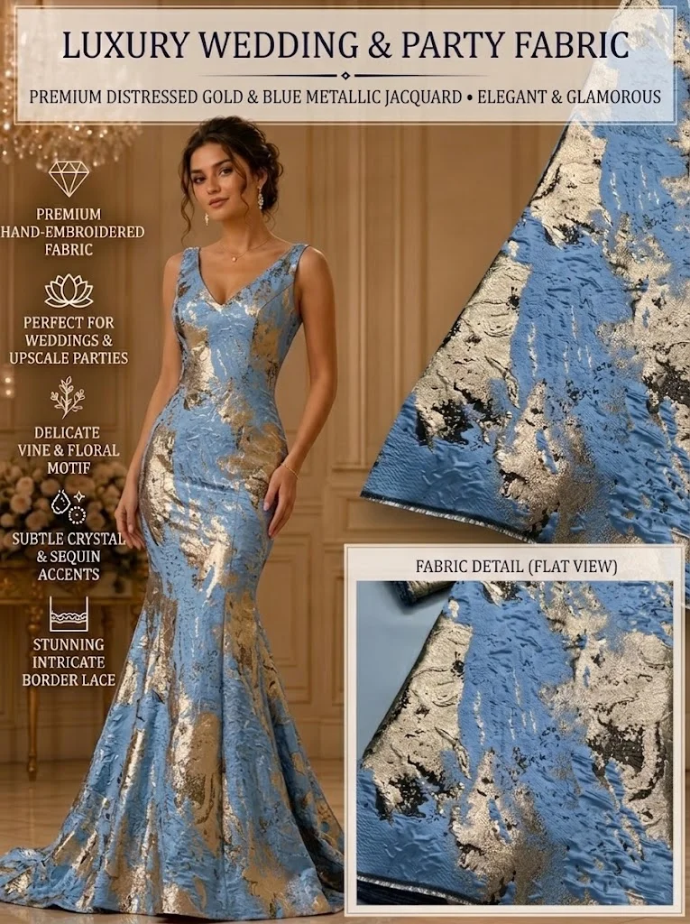 Brocade Fabric  Jacquard Lace African High Quality Gilded Lace Fabrics Damask Fabric for Women Wedding Dresses Sew,5yards 4023