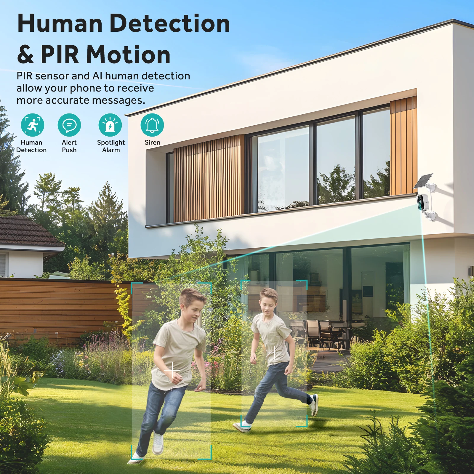 【8 pezzi】 Telecamera di sicurezza solare da 4 MP: visione notturna a colori, rilevamento Pir, conversazione bidirezionale, faretto, Wifi, Ip66, batteria + energia solare