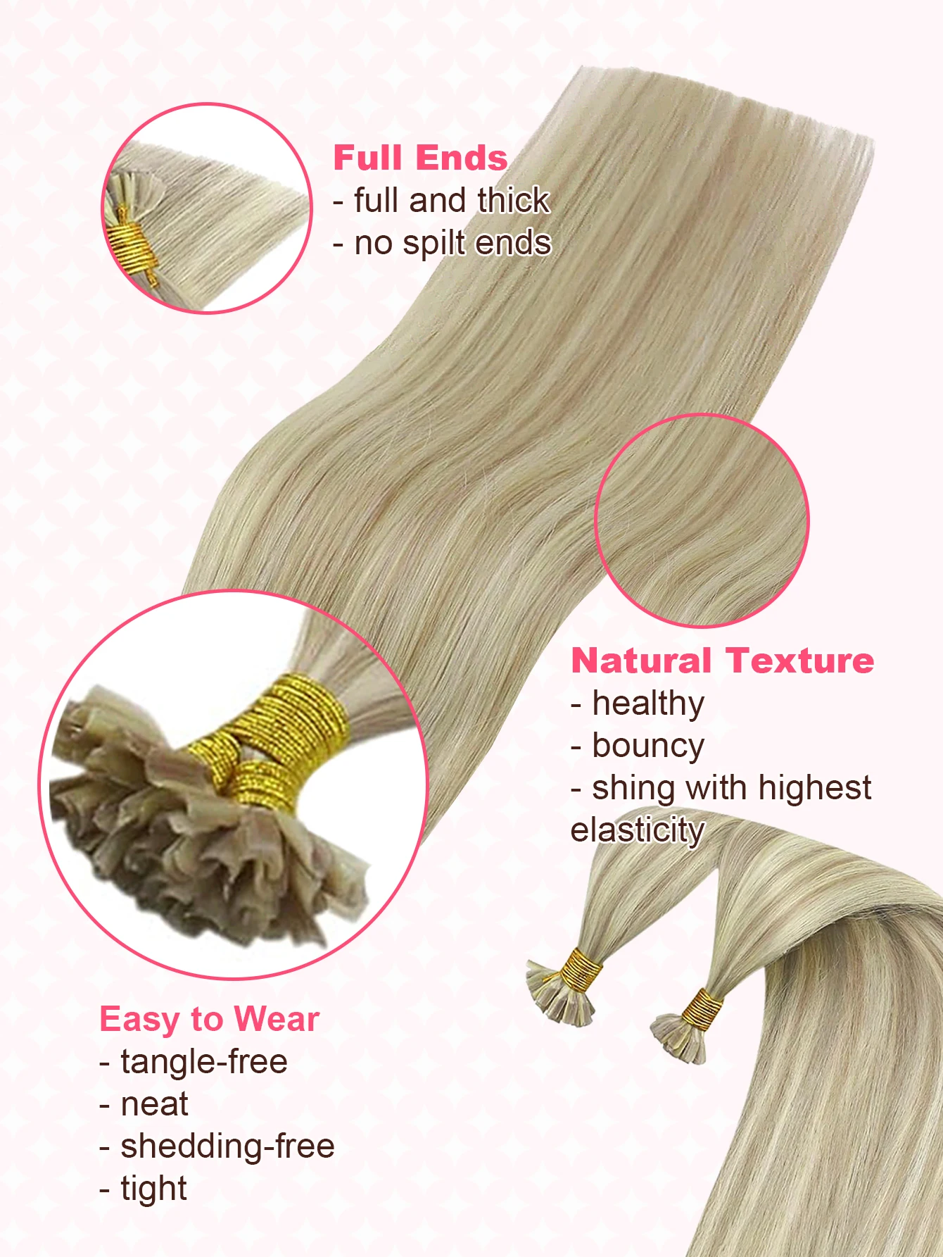 U Tip Hair Extensions Human Hair 50 Strands Straight Nail Tip Remy Human Hair Extensions add Length Pre Bonded Extensions