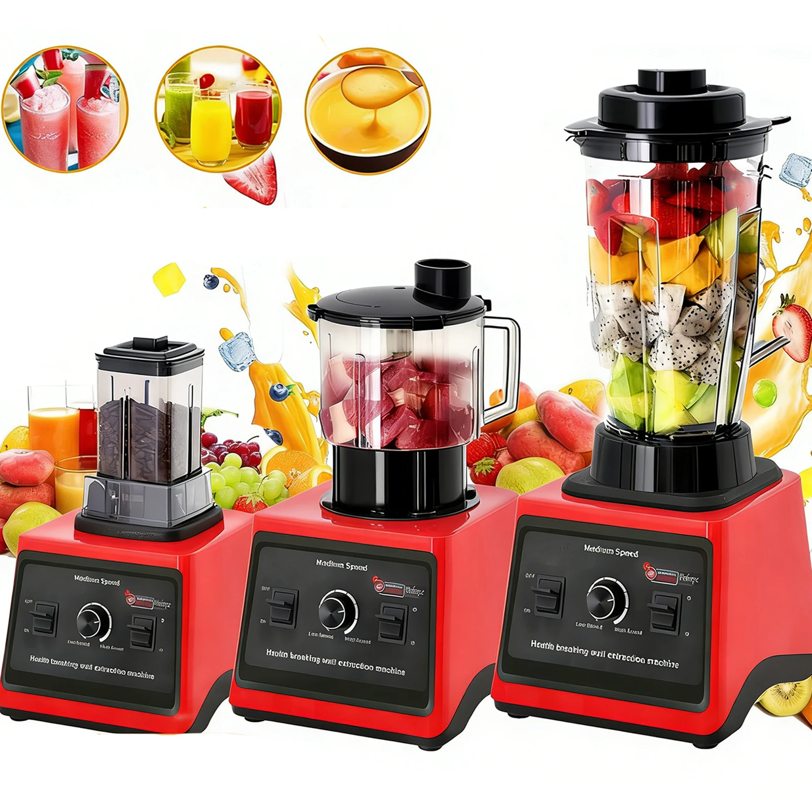    Blender Mixeur Professionnel 9500W, Presse-agrumes, Robot Culinaire 3L+1.5L+0.5L, Vitesse Variab