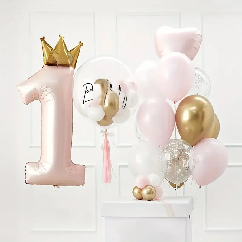 24 pièces 1 an couronne aluminium Film ballon pour garçons et filles fête d'anniversaire, décoration d'un an, ballon de décoration d'anniversaire