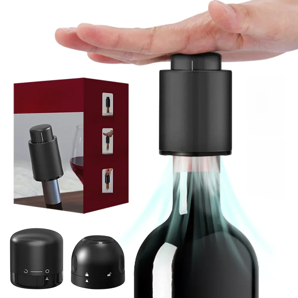 Vacuum Wine Bottle Cap Stopper, armazenamento selado, memória a vácuo, estilo push, barware Wine