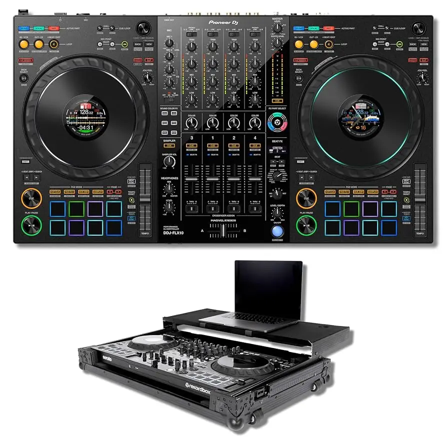 

100%BEST DISCOUNT SALES Pioneer DDJ-FLX10 4-Deck DJ Controller and Headliner Flight Case with Laptop Platform