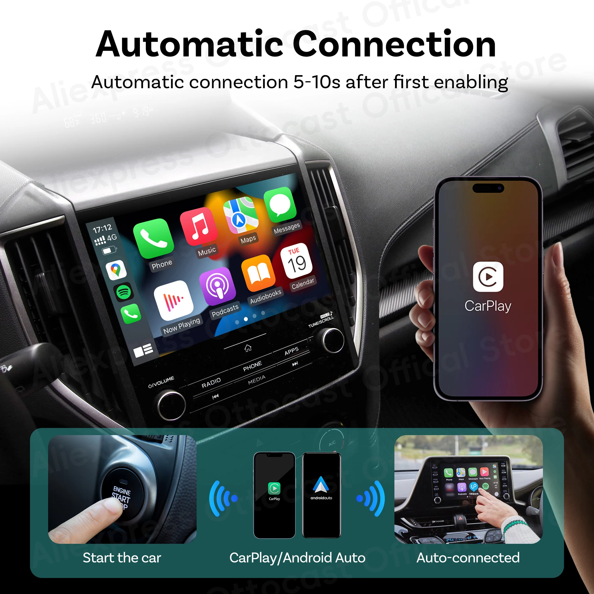 2025 New OTTOCAST MINI Wireless Android Auto CarPlay Adapter Box Bluetooth Car Accessories for iPhone for Samsung Google Phone