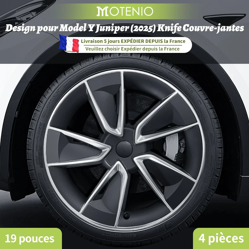 Lot de 4 enjoliveurs style couteau 19 pouces pour la nouvelle Tesla Model Y 2025-2026 Juniper, couvercles de jante complets, accessoires de remplacement.