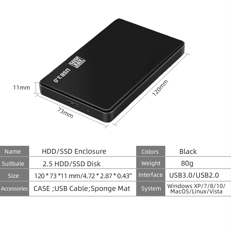 USB 2.0 to 2.5 Inch SATA HDD SSD Enclosure External Hard Drive Case for PC Laptop Smartphone - External Disk Box